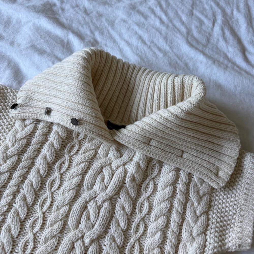 Ralph Lauren Cream Cable Knit Sweater Dress Short Sleeve Button Collar XL 16 - Picture 9 of 9